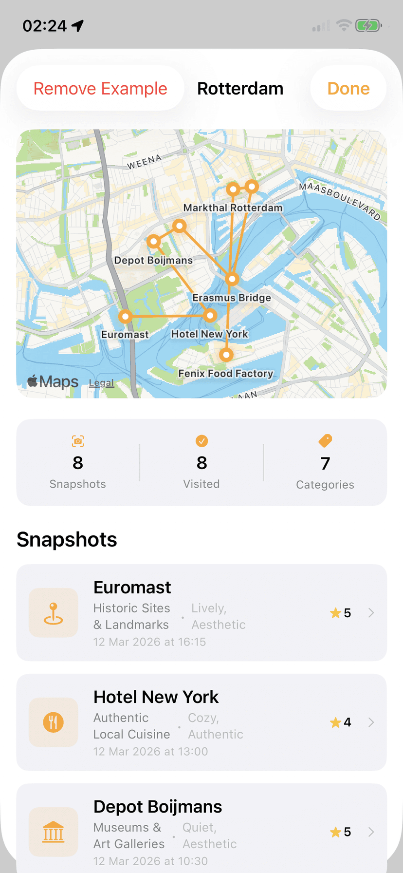 City travel journal in SnapMap