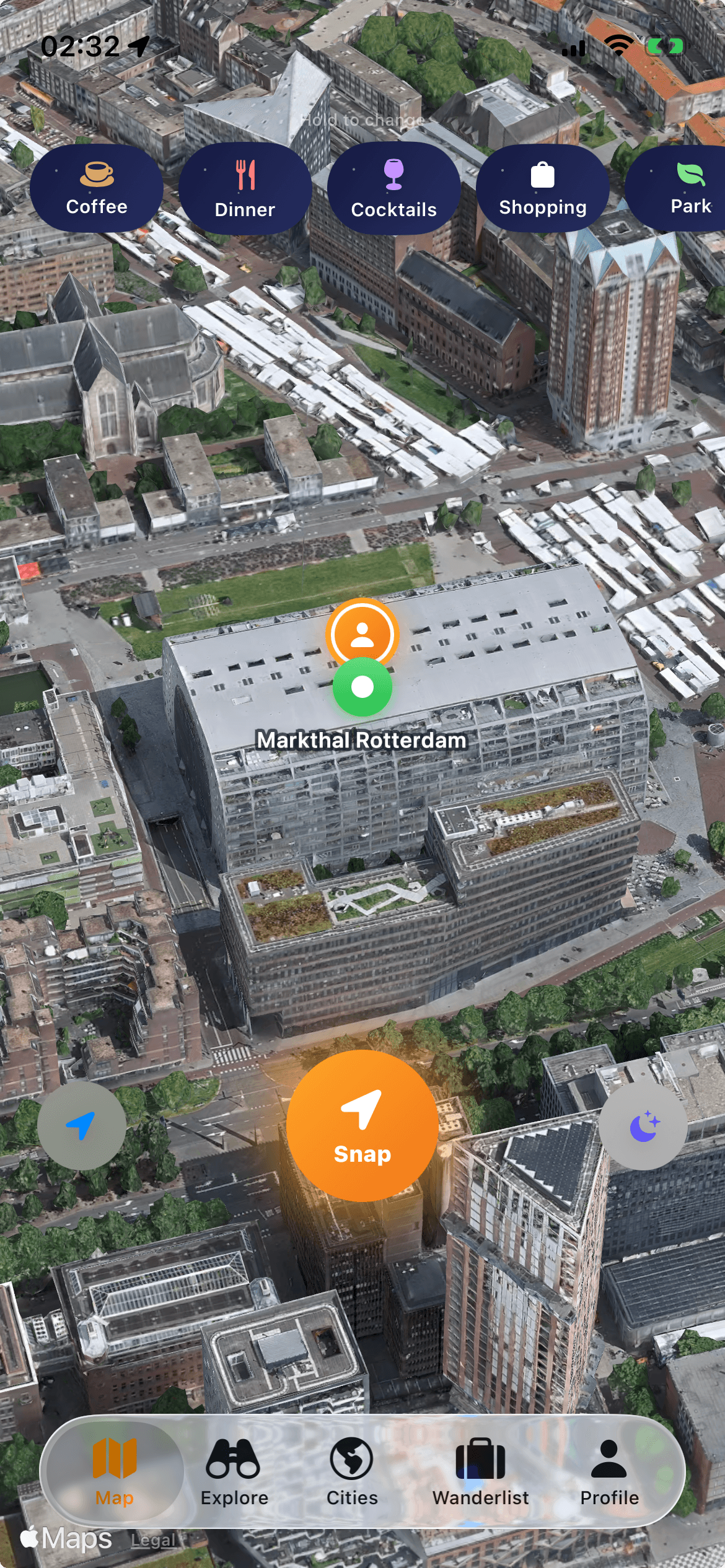SnapMap map view showing pins and recommendations